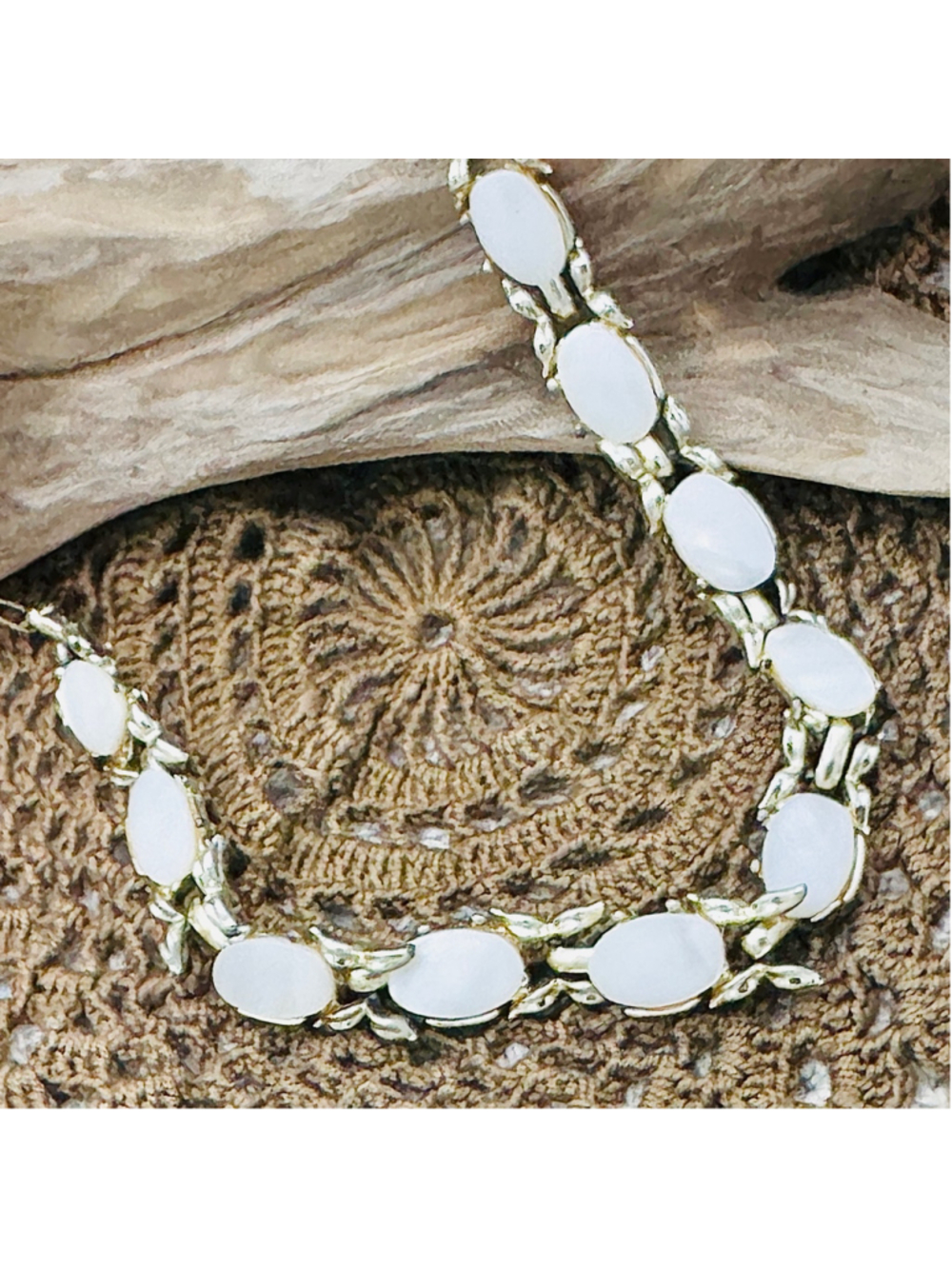 Coro White Cabochon Gold Tone Botanical Leaf Statement Necklace - Picture 7 of 8